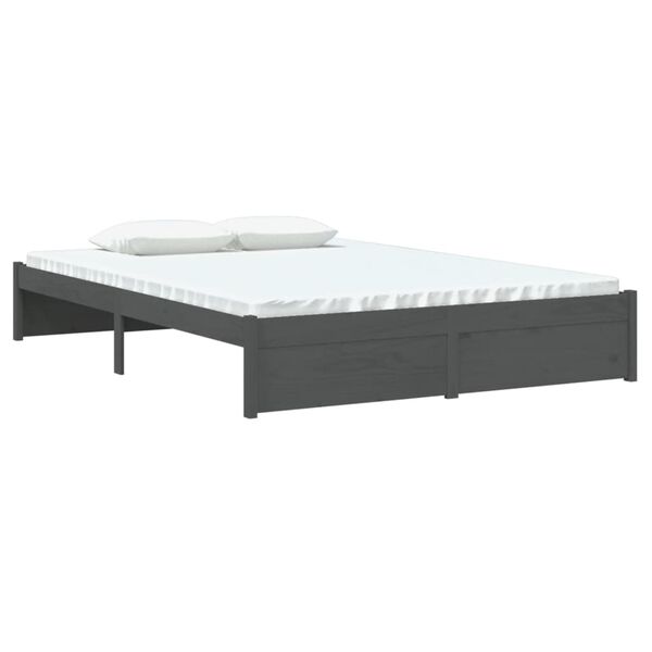 vidaXL Estructura de cama sin colch&oacute;n madera maciza gris 140x190 cm