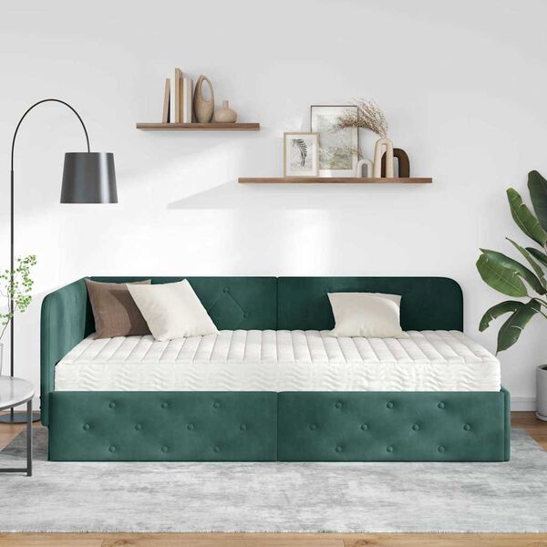 vidaXL Estructura de cama en esquina Verde oscuro 90 x 200 cm
