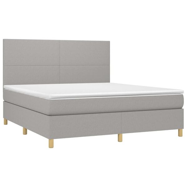 vidaXL Cama box spring colch&oacute;n y luces LED tela gris claro 180x200 cm