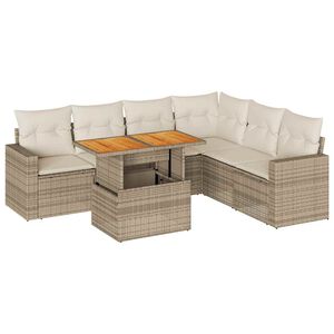 vidaXL Set sof&aacute;s de jard&iacute;n 7 piezas y cojines rat&aacute;n sint&eacute;tico beige
