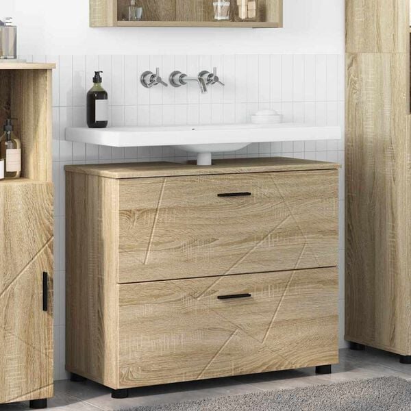 vidaXL Gabinete de Ba&ntilde;o con caj&oacute;n Roble Sonoma 76,5 x 35 x 64 cm