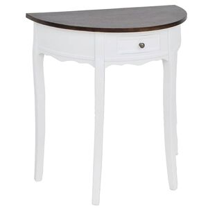vidaXL Mesa consola semicircular con caj&oacute;n blanca y superficie marr&oacute;n