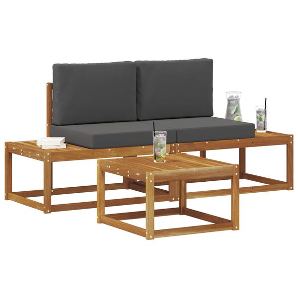 vidaXL Conjunto de sof&aacute;s de exterior con coj&iacute;n 3 pcs Natural