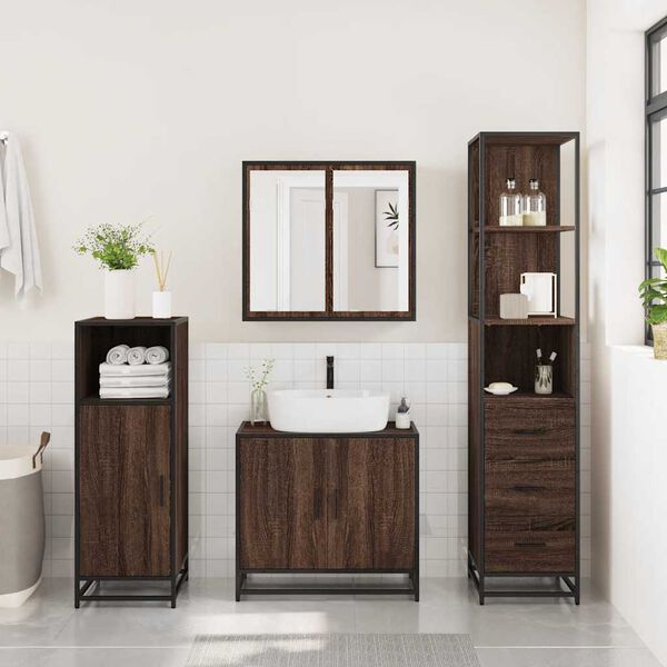 vidaXL Set de muebles ba&ntilde;o 3 pzas madera contrachapada roble marr&oacute;n