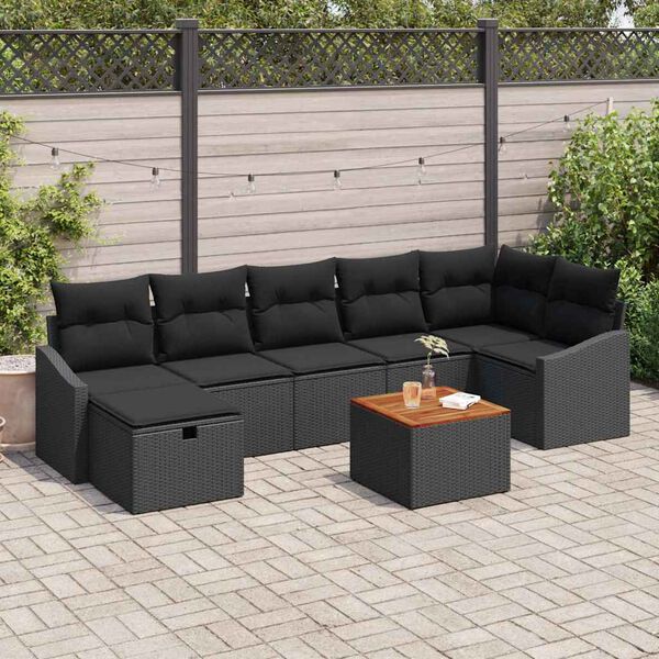 vidaXL Conjunto de sof&aacute;s de jard&iacute;n con coj&iacute;n 8 pcs Negro Polirat&aacute;n