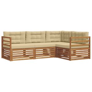 vidaXL Conjunto de sof&aacute;s de exterior con coj&iacute;n 4 pcs Natural y Beige