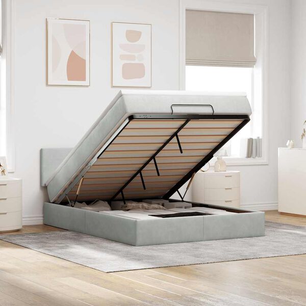 vidaXL Estructura cama otomana colch&oacute;n terciopelo gris claro 140x190cm