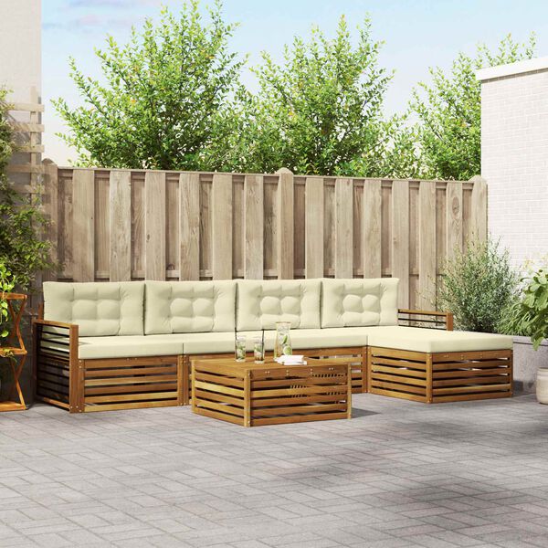 vidaXL Conjunto de sof&aacute;s de exterior con coj&iacute;n 6 pcs Natural y Crema