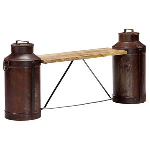 vidaXL Banco con c&aacute;ntaros de leche madera maciza de mango 150x33x64 cm