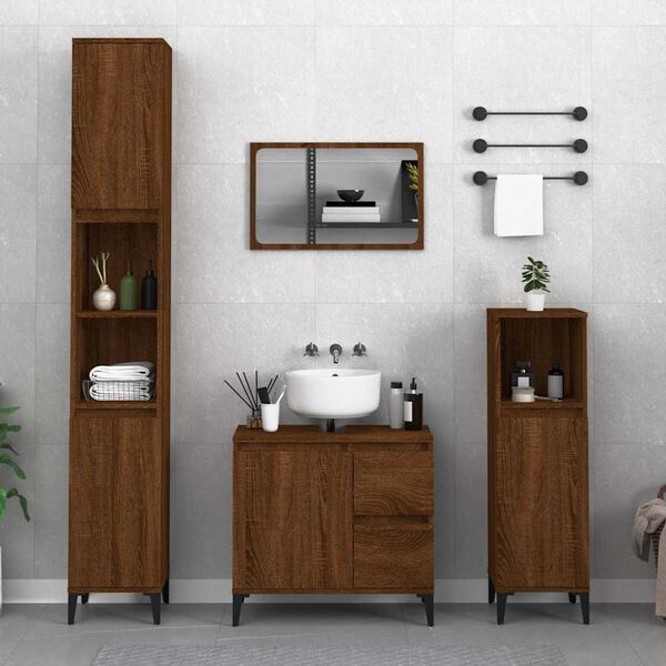 vidaXL Armario de baño madera contrachapada marrón roble 65x33x60 cm