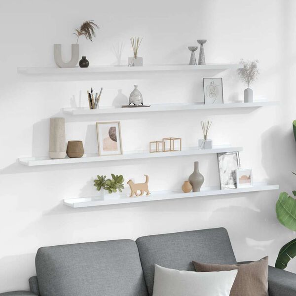 vidaXL Estantes de pared 4 unidades blanco brillo 115x9x3 cm
