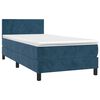 vidaXL Cama box spring colch&oacute;n y LED terciopelo azul oscuro 90x200 cm