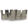 vidaXL Set comedor jard&iacute;n 9 pzas y cojines rat&aacute;n sint&eacute;tico gris