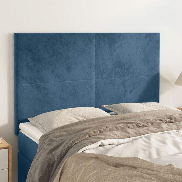 vidaXL Cabecero de cama azul oscuro 144x5x118/128 cm Terciopelo