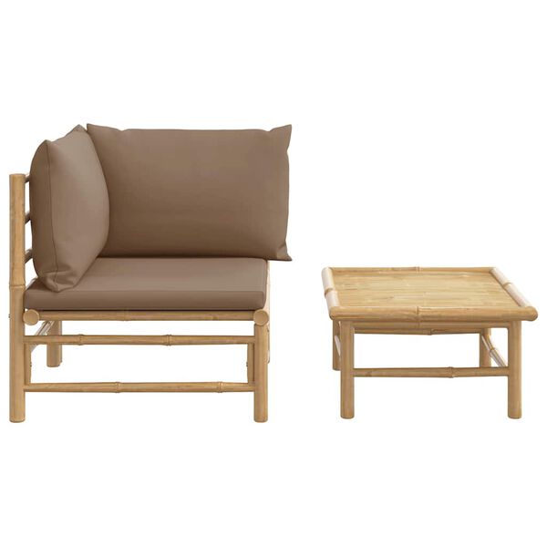 vidaXL Set de muebles de jardín 2 piezas bambú y cojines gris taupe