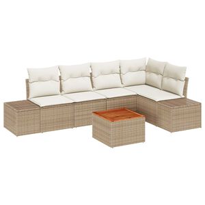vidaXL Conjunto de sof&aacute;s de jard&iacute;n 6 pcs Beige y Crema rat&aacute;n sint&eacute;tico