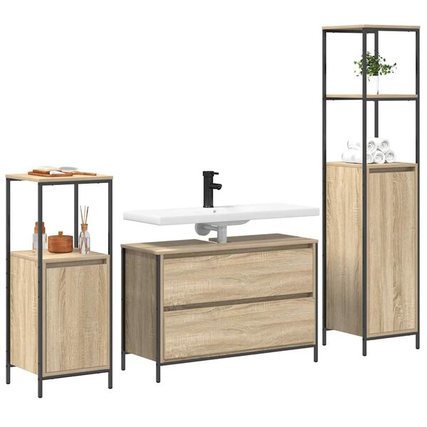 vidaXL Juego de muebles de ba&ntilde;o con caj&oacute;n 3 pcs Roble Sonoma