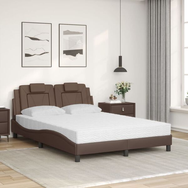 vidaXL Cama Viana con colch&oacute;n cuero sint&eacute;tico marr&oacute;n 140x190 cm