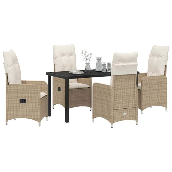 vidaXL Conjunto de Comedor de Jardín con cojín 5 pcs Beige Poliratán