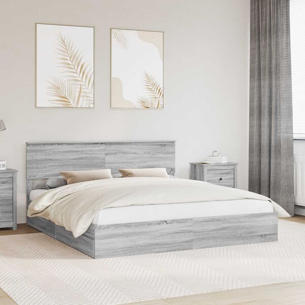 vidaXL Cama con almacenamiento con cabecera Gris Sonoma 200 x 200 cm