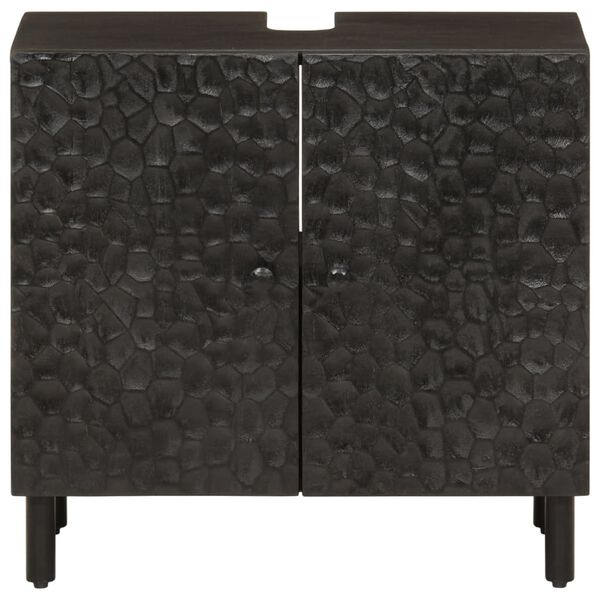 vidaXL Armario de lavabo de ba&ntilde;o madera maciza mango negro 62x33x58 cm