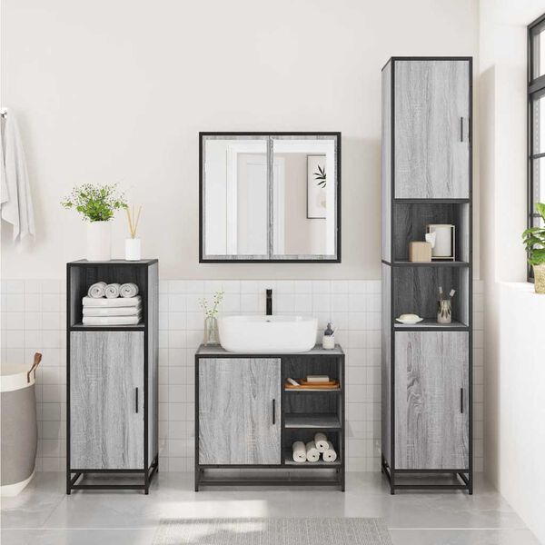 vidaXL Set de muebles de ba&ntilde;o 3 pzas madera contrachapada gris sonoma