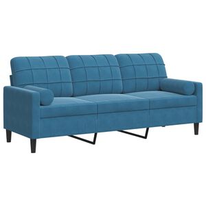 vidaXL Sof&aacute; de 3 plazas con cojines terciopelo azul 180 cm