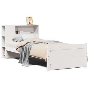 vidaXL Cama con estanter&iacute;a sin colch&oacute;n madera maciza blanco 90x200 cm