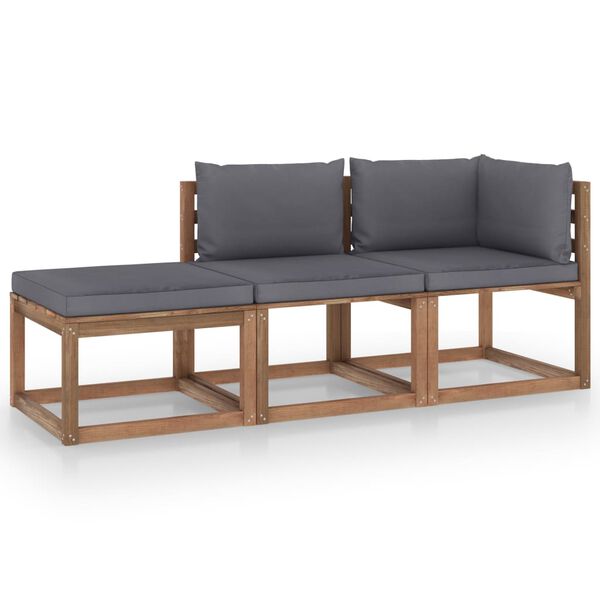 vidaXL Set de jard&iacute;n palets 3 pzas con cojines madera pino impregnada