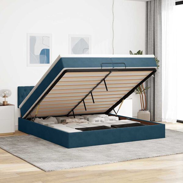 vidaXL Estructura de cama otomana con colch&oacute;n azul oscuro 200x200 cm