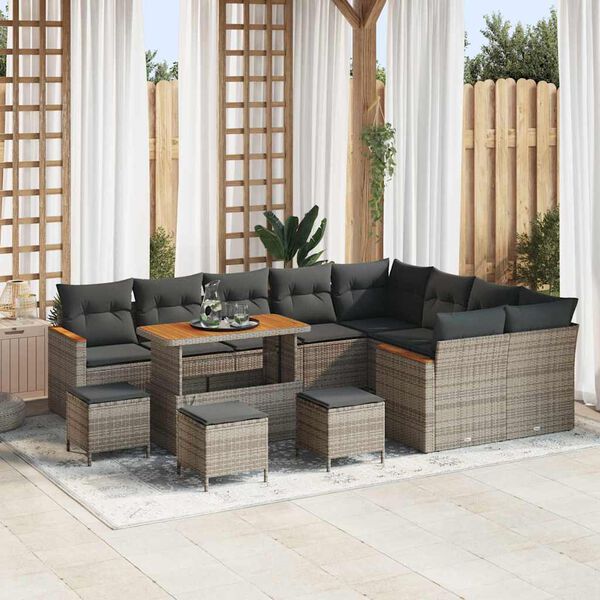 vidaXL Conjunto de sof&aacute; de jard&iacute;n 13 pcs Gris Rattan de Poli&eacute;ster