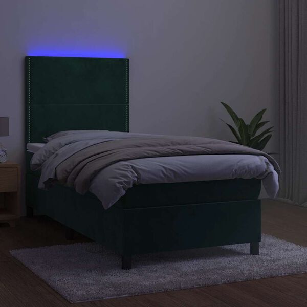 vidaXL Cama box spring colch&oacute;n y LED terciopelo verde oscuro 80x200 cm