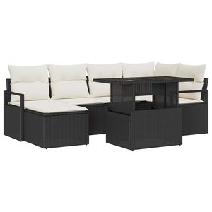 vidaXL Conjunto de sof&aacute; de jard&iacute;n con coj&iacute;n 7 pcs Negro y crema