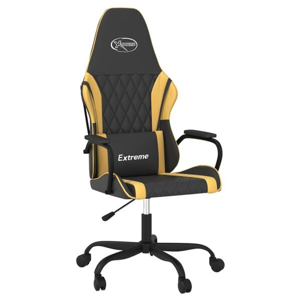 vidaXL Silla gaming de masaje cuero sintético negro y dorado