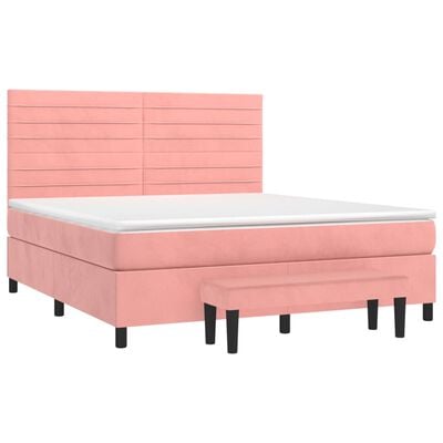 vidaXL Cama box spring con colchón terciopelo rosa 160x200 cm