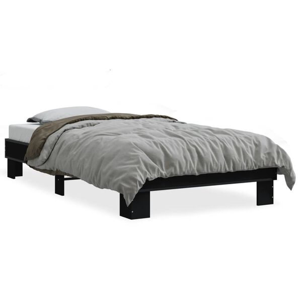 vidaXL Estructura de cama madera de ingenier&iacute;a y metal negro 90x200 cm