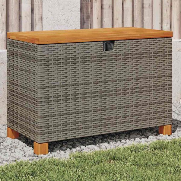 vidaXL Caja de almacenaje jardín madera acacia ratán gris 80x40x48 cm