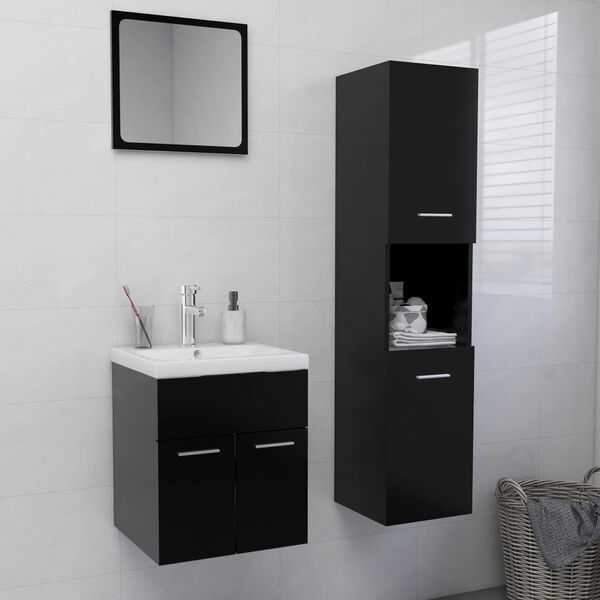 vidaXL Juego de muebles de ba&ntilde;o madera de ingenier&iacute;a negro