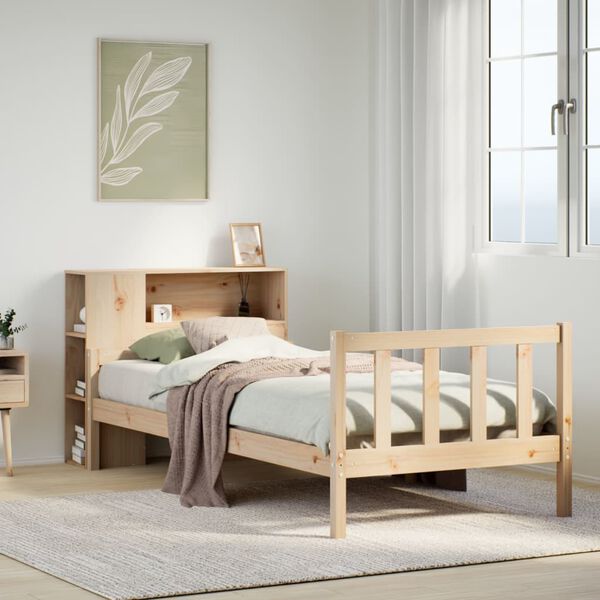 vidaXL Cama con estanter&iacute;a sin colch&oacute;n madera maciza de pino 75x190 cm