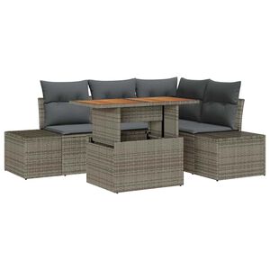 vidaXL Conjunto de sof&aacute; de jard&iacute;n 5 pcs Gris Polirat&aacute;n