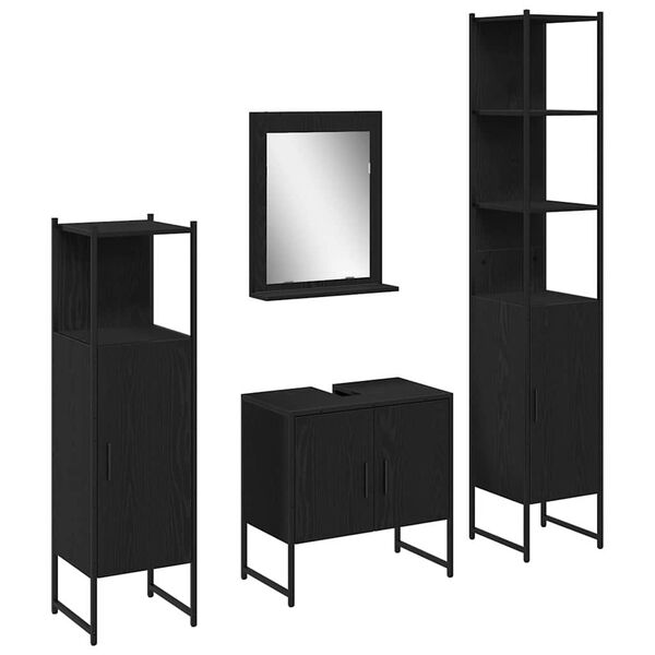 vidaXL Juego de muebles de ba&ntilde;o 4 pcs Negro Madera de ingenier&iacute;a