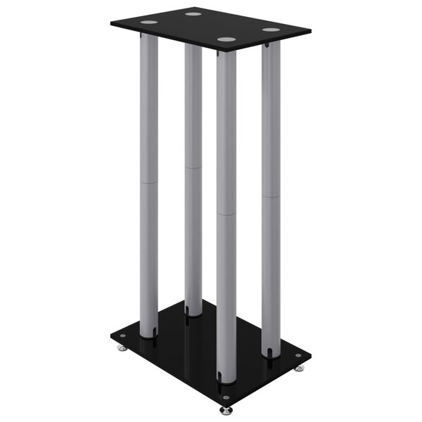 vidaXL Soportes altavoces 2 uds vidrio templado plata negro 4 pilares