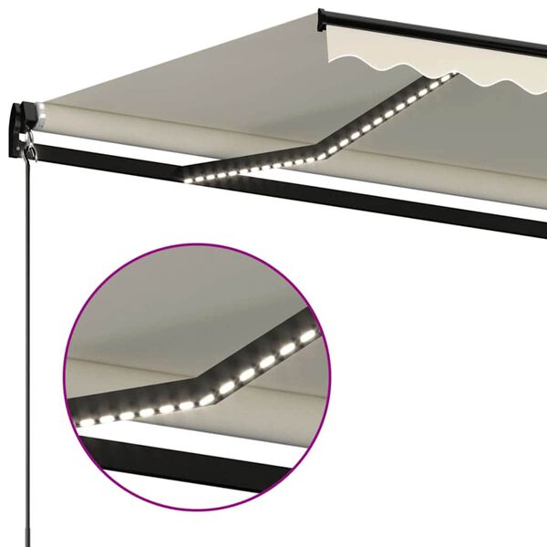 vidaXL Toldo retráctil manual con LED color crema 350x250 cm