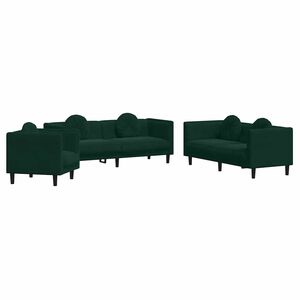vidaXL Juego de sof&aacute;s con cojines 3 piezas terciopelo verde oscuro