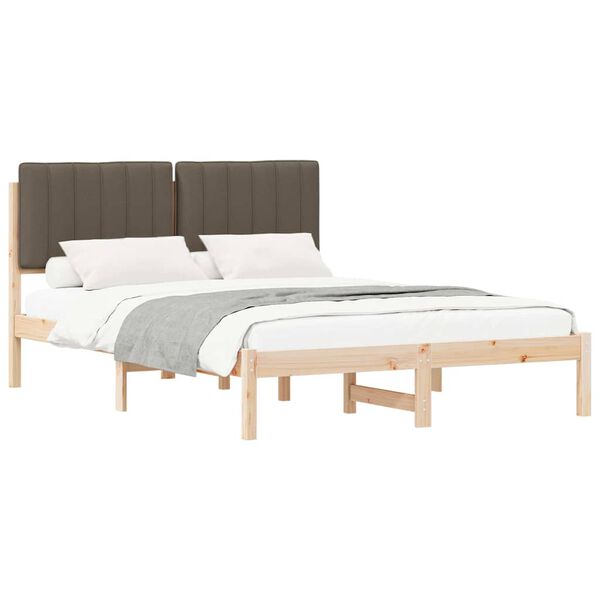 vidaXL Estructura de Cama con Cabecera Tapizada Taup&eacute; 140 x 190 cm