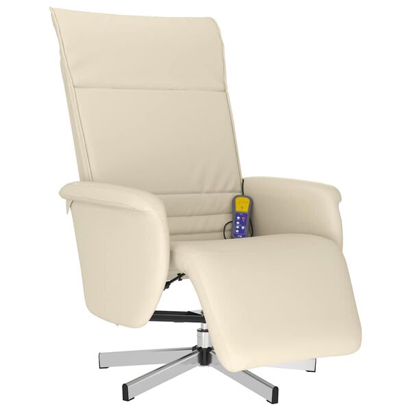 vidaXL Sill&oacute;n reclinable masaje con reposapi&eacute;s cuero sint&eacute;tico crema