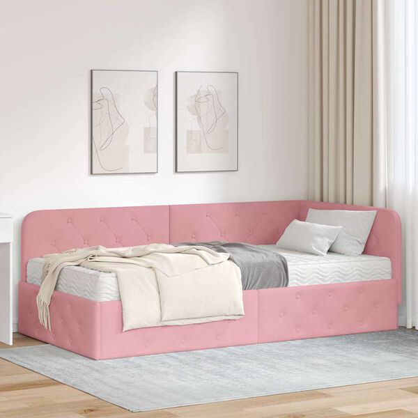 vidaXL Estructura de cama en esquina Rosa 90 x 200 cm Terciopelo