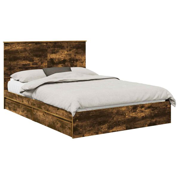 vidaXL Cama con almacenamiento con cabecera Roble ahumado 160 x 200 cm