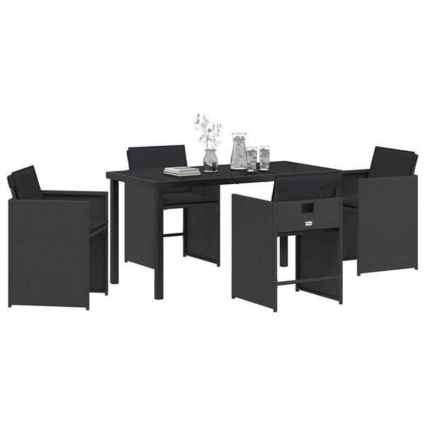 vidaXL Conjunto de Comedor de Jard&iacute;n 5 pcs Negro rat&aacute;n sint&eacute;tico