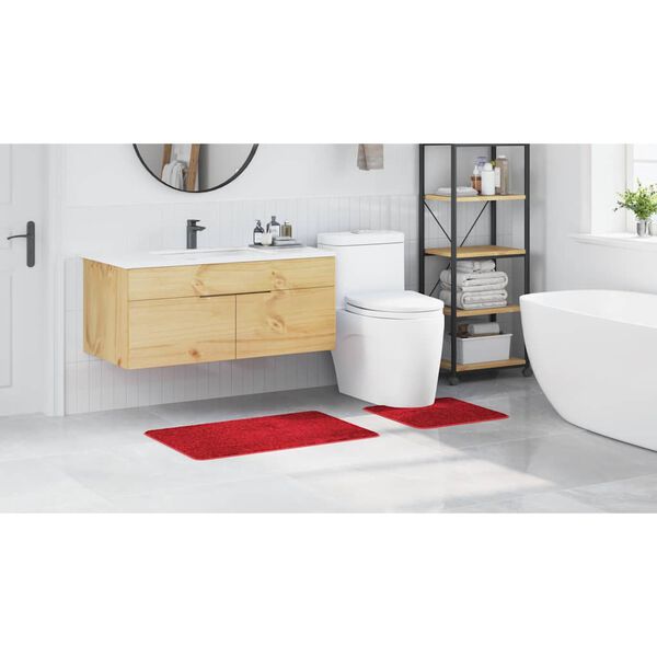 vidaXL Conjunto de alfombra de ba&ntilde;o antideslizante 2 pcs Rojo PP